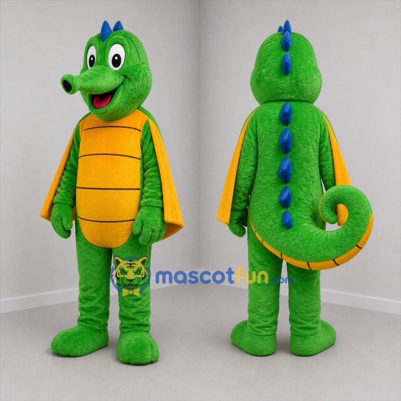 Custom Green and Yellow Dragon Mascot Costume Adult Full Body Suit for Birthday Parties