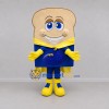 Custom Tan and Blue Superhero Toast Mascot Costume Adult Full Body Suit for Bakery Promotions