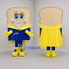 Custom Tan and Blue Superhero Toast Mascot Costume Adult Full Body Suit for Bakery Promotions