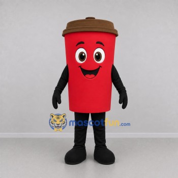 Custom Red and Brown Coffee Cup Mascot Costume Adult Full Body Suit for Cafe Promotions