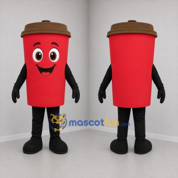 Custom Red and Brown Coffee Cup Mascot Costume Adult Full Body Suit for Cafe Promotions