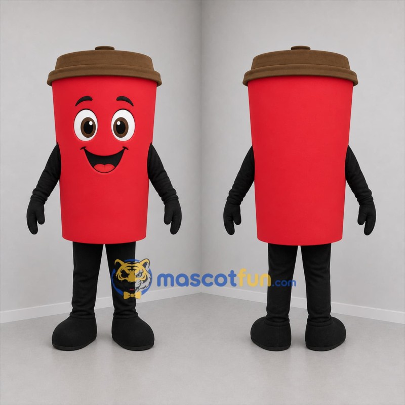Custom Red and Brown Coffee Cup Mascot Costume Adult Full Body Suit for Cafe Promotions