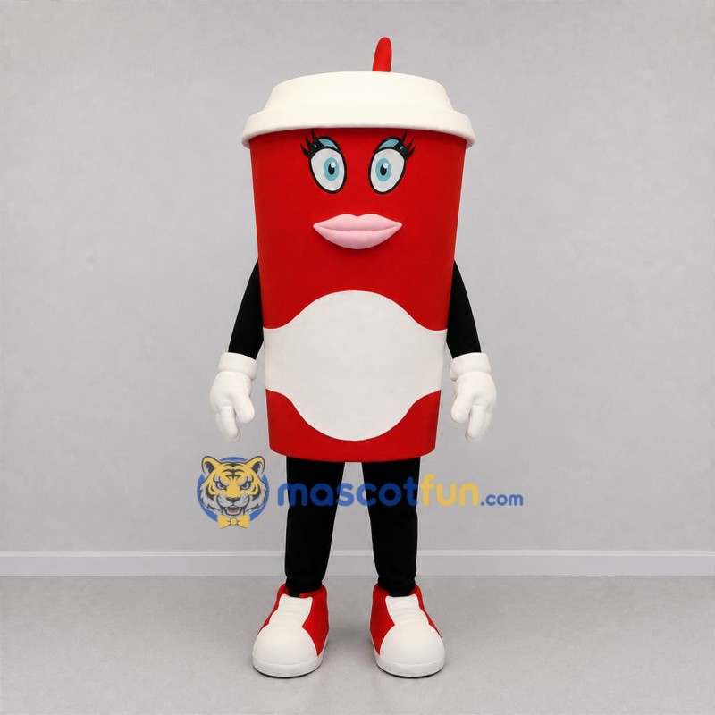 Custom Red and White Drink Cup Mascot Costume Adult Full Body Suit for Restaurant Promotions