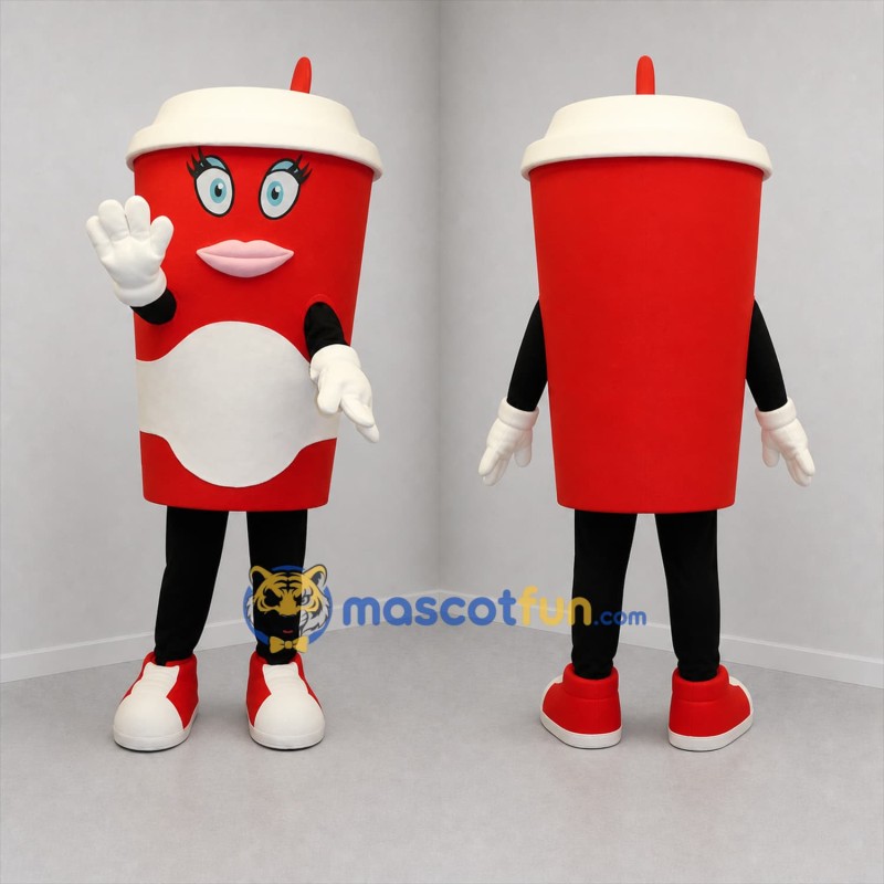 Custom Red and White Drink Cup Mascot Costume Adult Full Body Suit for Restaurant Promotions