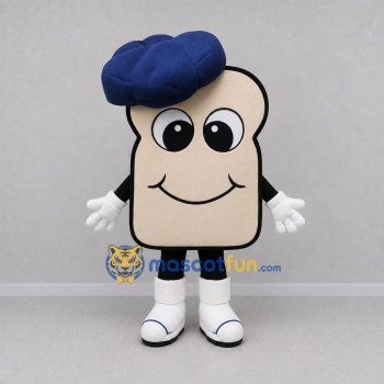 Custom Tan and Blue Bread Slice Mascot Costume Adult Full Body Suit for Bakery Promotions