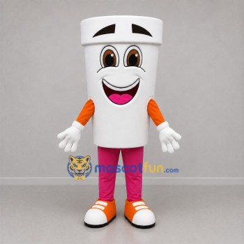 Custom White and Pink Cup Mascot Costume Adult Full Body Suit for Food Festivals