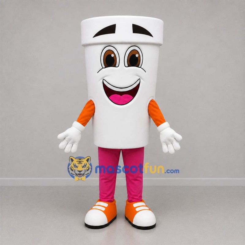 Custom White and Pink Cup Mascot Costume Adult Full Body Suit for Food Festivals