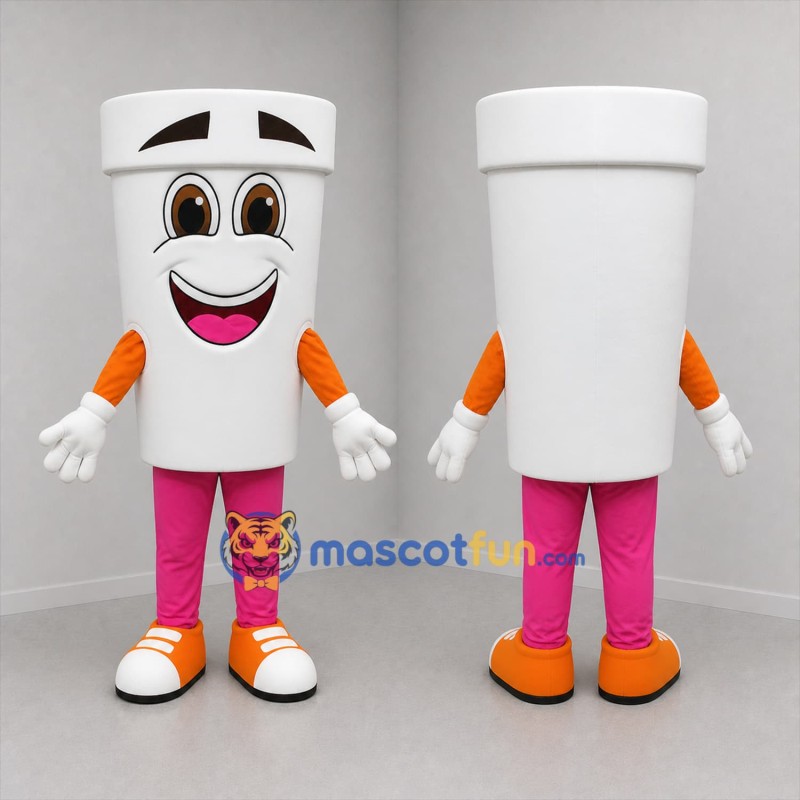 Custom White and Pink Cup Mascot Costume Adult Full Body Suit for Food Festivals