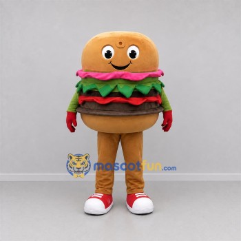 Custom Brown and Green Hamburger Mascot Costume Adult Full Body Suit for Restaurant Promotions
