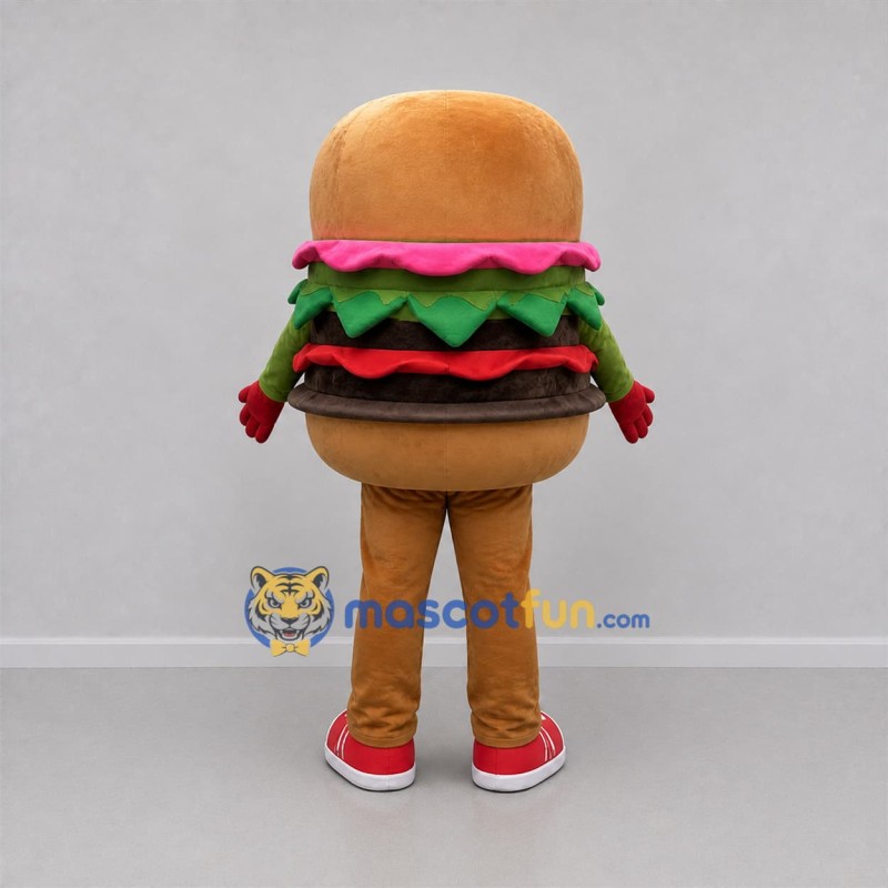 Custom Brown and Green Hamburger Mascot Costume Adult Full Body Suit for Restaurant Promotions