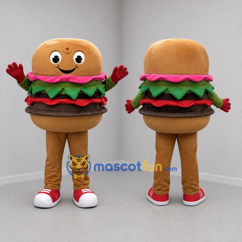 Custom Brown and Green Hamburger Mascot Costume Adult Full Body Suit for Restaurant Promotions