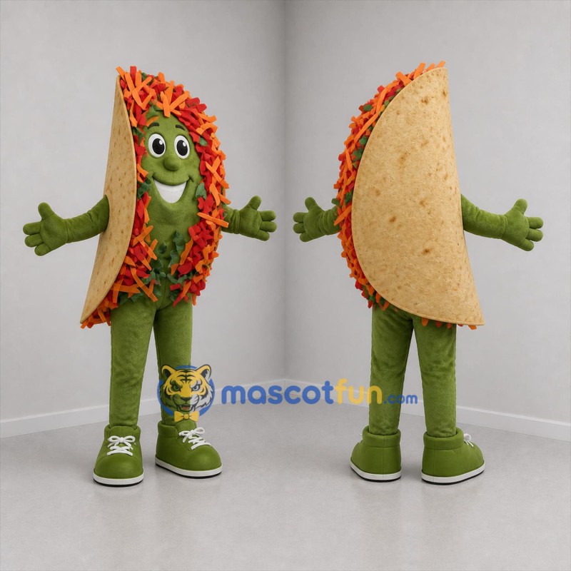 Custom Tan and Green Taco Mascot Costume Adult Full Body Suit for Food Festivals