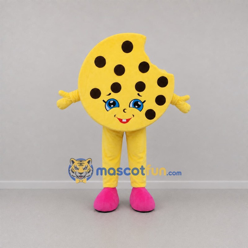Custom Yellow and Brown Chocolate Chip Cookie Mascot Costume Adult Full Body Suit for Bakery Promotions