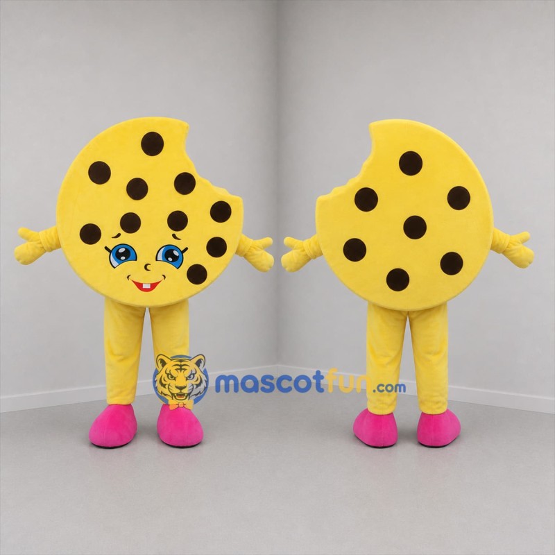 Custom Yellow and Brown Chocolate Chip Cookie Mascot Costume Adult Full Body Suit for Bakery Promotions