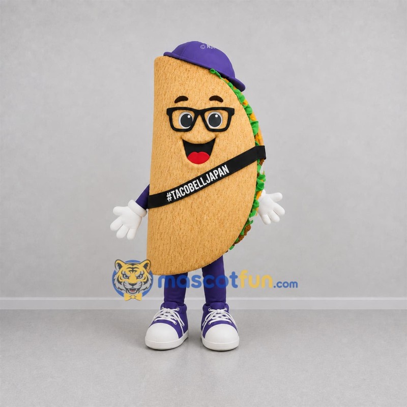 Custom Tan and Purple Taco Mascot Costume Adult Full Body Suit for Food Festivals