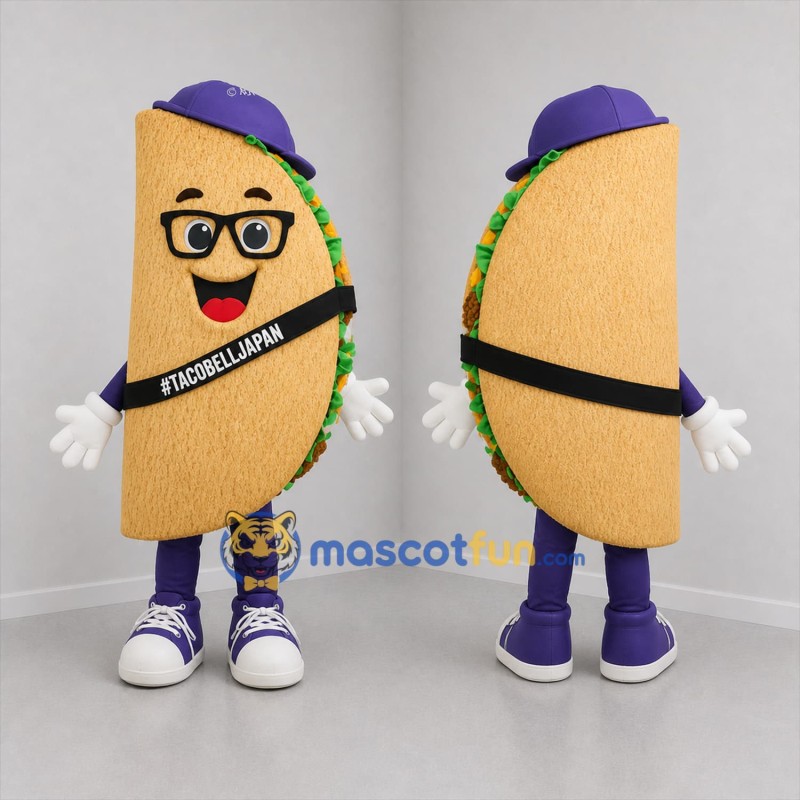 Custom Tan and Purple Taco Mascot Costume Adult Full Body Suit for Food Festivals