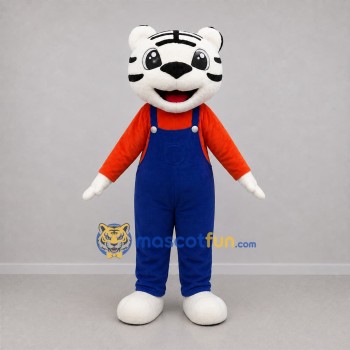 Custom White and Blue Tiger Mascot Costume Adult Full Body Suit for School Events