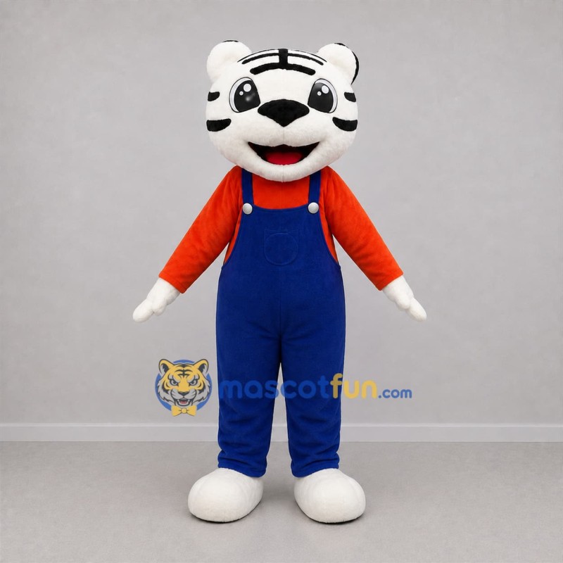 Custom White and Blue Tiger Mascot Costume Adult Full Body Suit for School Events