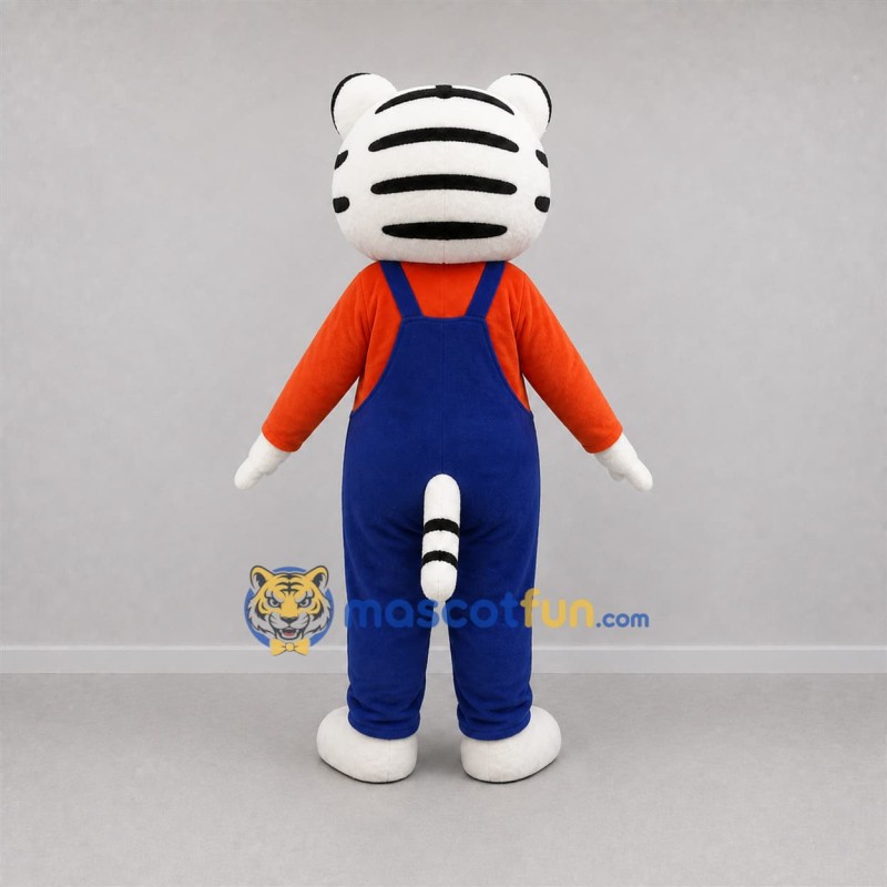 Custom White and Blue Tiger Mascot Costume Adult Full Body Suit for School Events