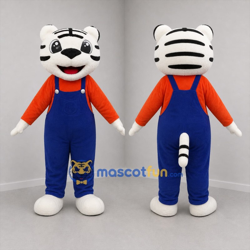 Custom White and Blue Tiger Mascot Costume Adult Full Body Suit for School Events