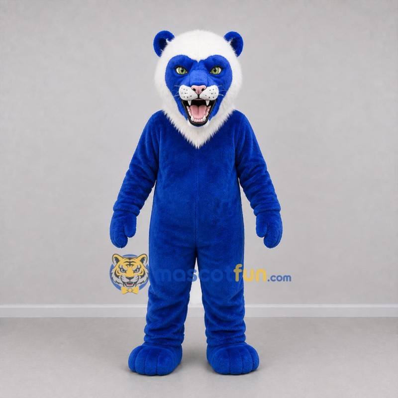 Custom Blue and White Feline Mascot Costume Adult Full Body Suit for Sports Events