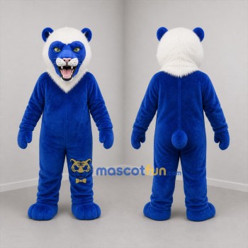 Custom Blue and White Feline Mascot Costume Adult Full Body Suit for Sports Events