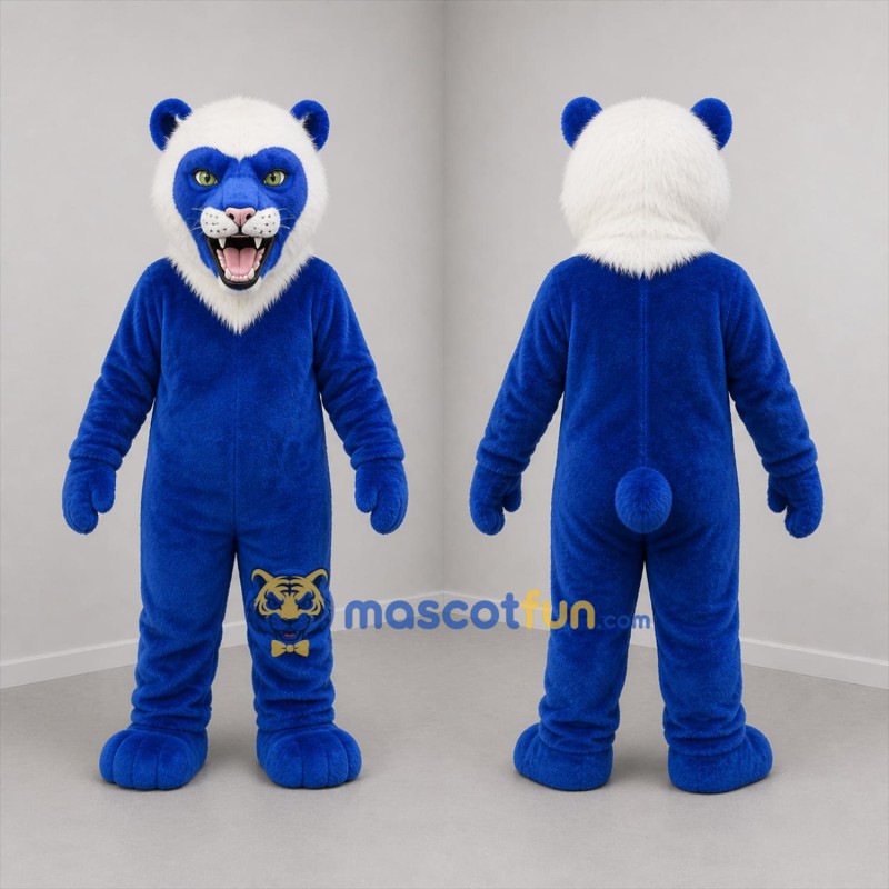 Custom Blue and White Feline Mascot Costume Adult Full Body Suit for Sports Events