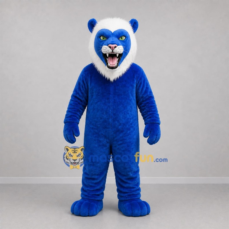 Custom Blue and White Feline Mascot Costume Adult Full Body Suit for Sports Events