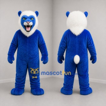 Custom Blue and White Feline Mascot Costume Adult Full Body Suit for Sports Events