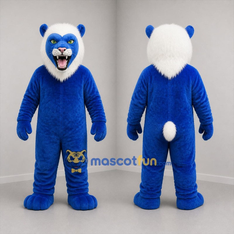 Custom Blue and White Feline Mascot Costume Adult Full Body Suit for Sports Events