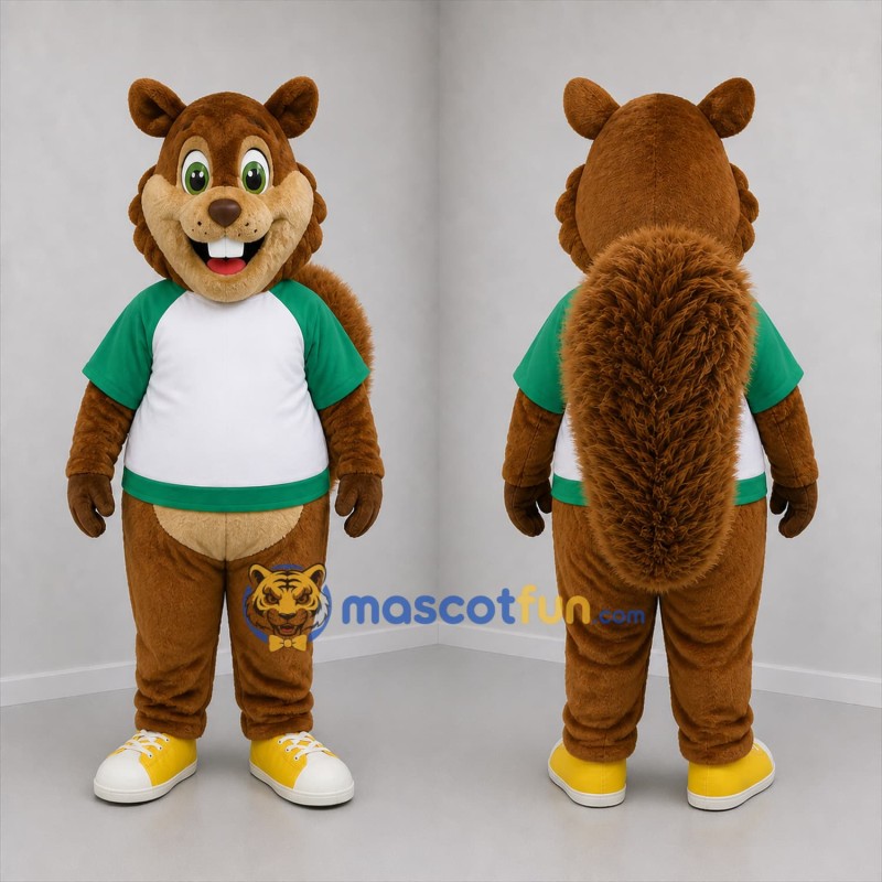 Custom Brown and Green Squirrel Mascot Costume Adult Full Body Suit for School Events