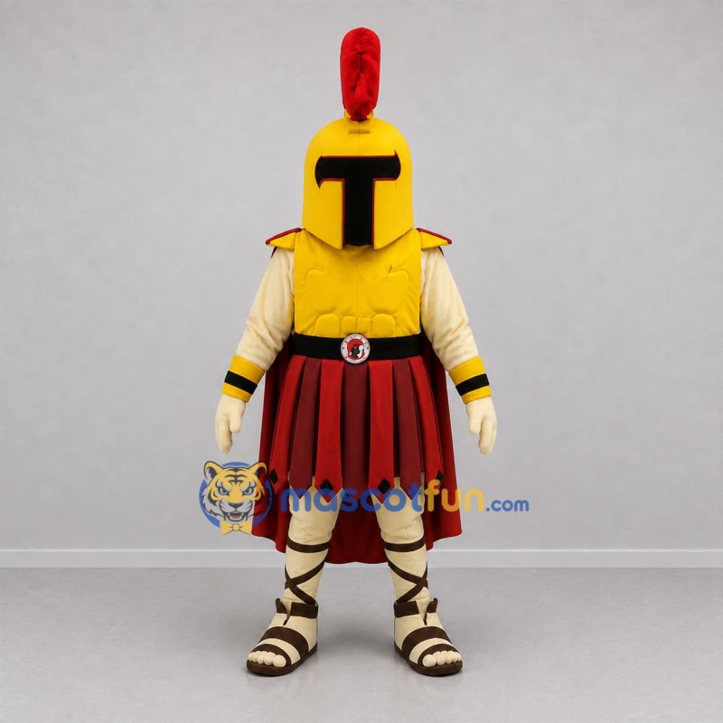 Custom Gold and Red Spartan Warrior Mascot Costume Adult Full Body Suit for Sports Events