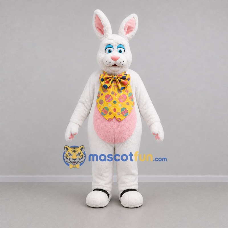 Custom White and Pink Easter Bunny Mascot Costume Adult Full Body Suit for Easter Events