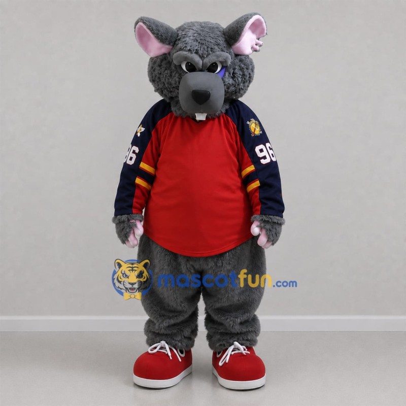 Custom Gray and Red Rat Mascot Costume Adult Full Body Suit for Sports Events