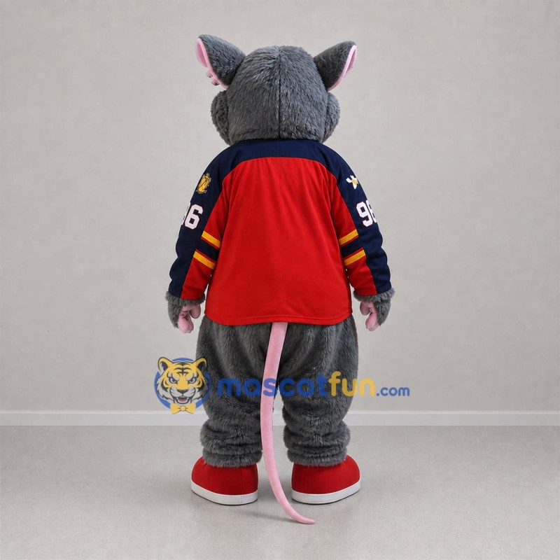 Custom Gray and Red Rat Mascot Costume Adult Full Body Suit for Sports Events