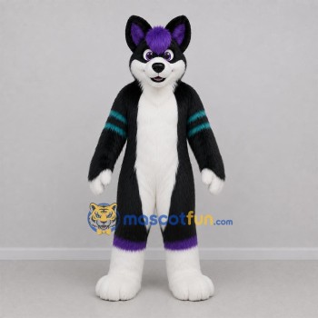 Custom Black and Purple Canine Mascot Costume Adult Full Body Suit for Cosplay Events