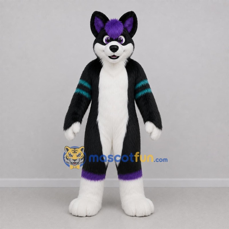 Custom Black and Purple Canine Mascot Costume Adult Full Body Suit for Cosplay Events
