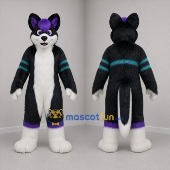 Custom Black and Purple Canine Mascot Costume Adult Full Body Suit for Cosplay Events
