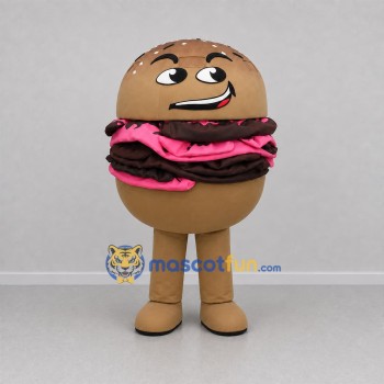 Custom Brown and Pink Hamburger Mascot Costume Adult Full Body Suit for Restaurant Promotions
