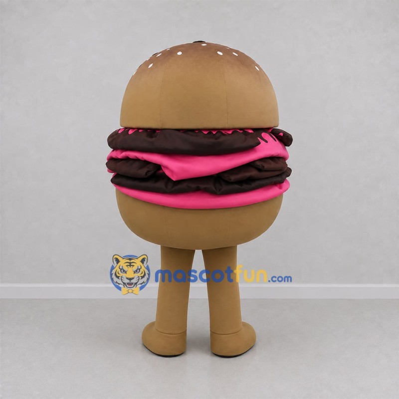 Custom Brown and Pink Hamburger Mascot Costume Adult Full Body Suit for Restaurant Promotions