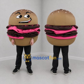 Custom Brown and Pink Hamburger Mascot Costume Adult Full Body Suit for Restaurant Promotions