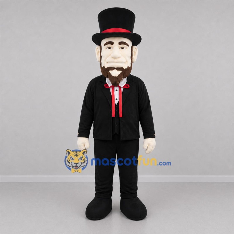 Custom Black and Red Top Hat Gentleman Mascot Costume Adult Full Body Suit for Theater Events