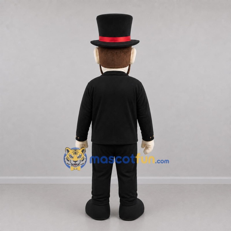 Custom Black and Red Top Hat Gentleman Mascot Costume Adult Full Body Suit for Theater Events