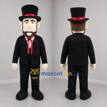 Custom Black and Red Top Hat Gentleman Mascot Costume Adult Full Body Suit for Theater Events