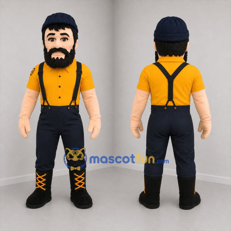 Custom Yellow and Black Lumberjack Mascot Costume Adult Full Body Suit for Community Events
