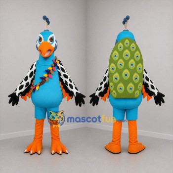 Custom Blue and Green Peacock Mascot Costume Adult Full Body Suit for Zoo Events