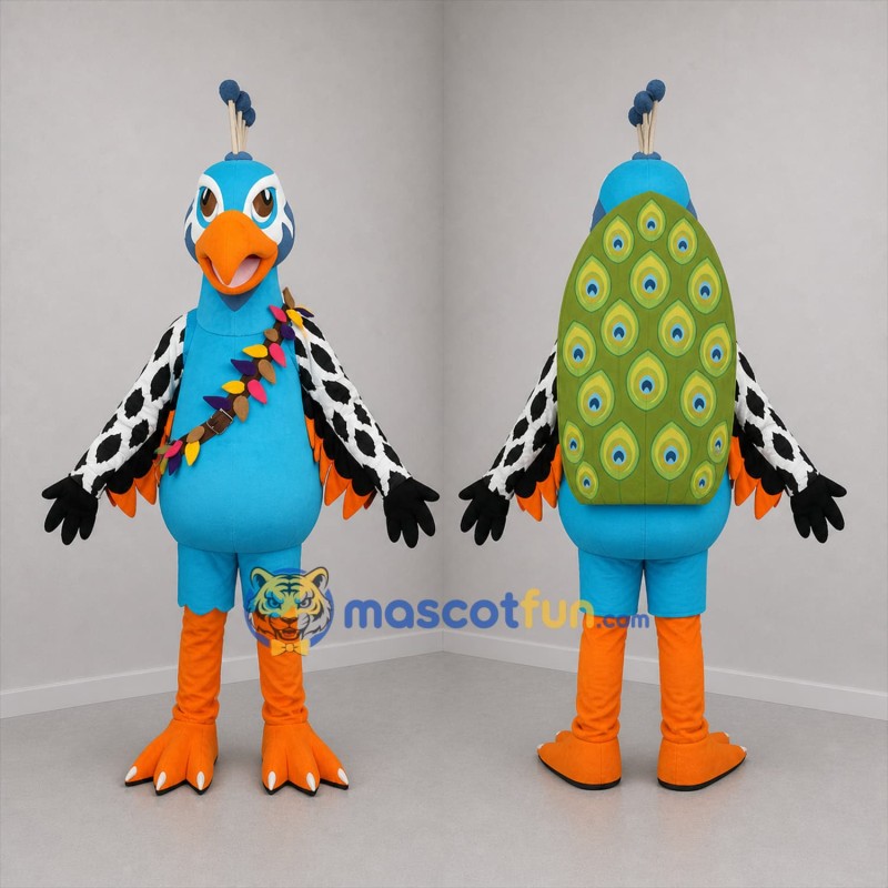 Custom Blue and Green Peacock Mascot Costume Adult Full Body Suit for Zoo Events