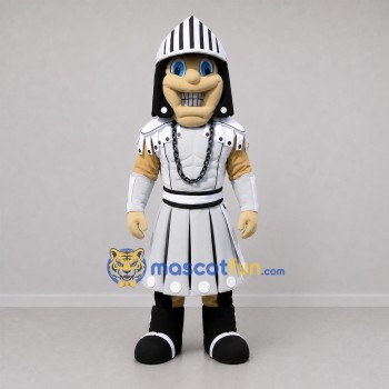 Custom White and Black Knight Mascot Costume Adult Full Body Suit for Medieval Festivals