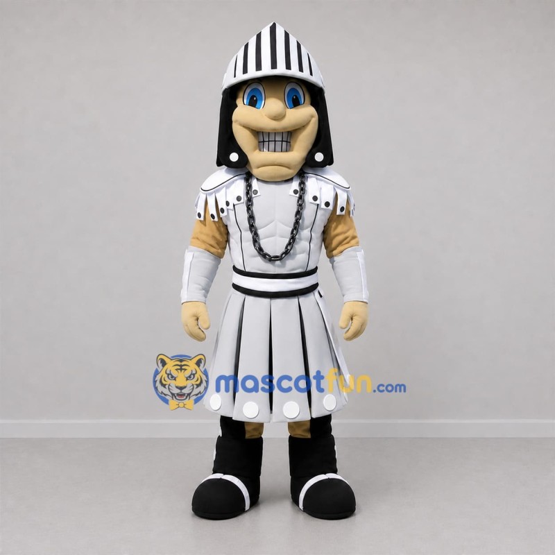 Custom White and Black Knight Mascot Costume Adult Full Body Suit for Medieval Festivals