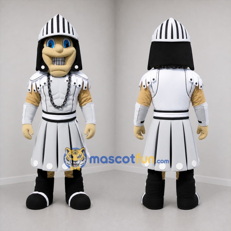 Custom White and Black Knight Mascot Costume Adult Full Body Suit for Medieval Festivals